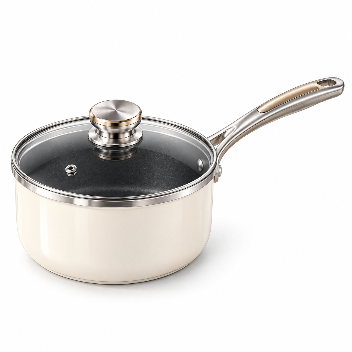 Avernelis™ Cream Nonstick Saucepan with Glass Lid