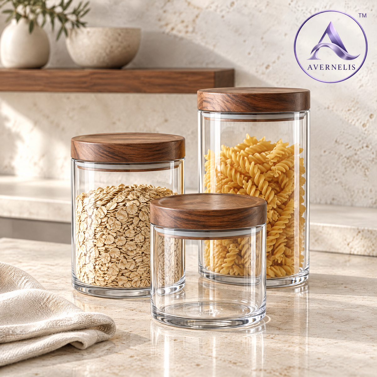 Avernelis™ Glass Canister Set with Wood Lids