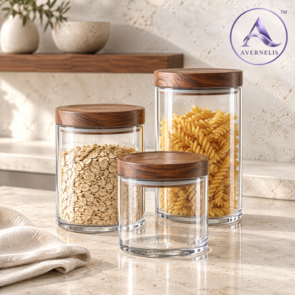 Avernelis™ Glass Canister Set with Wood Lids