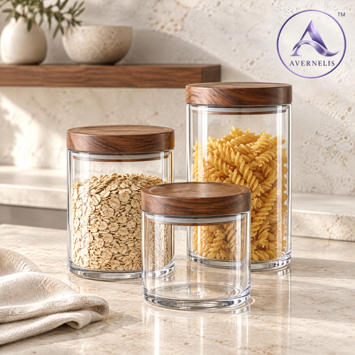 Avernelis™ Glass Canister Set with Wood Lids