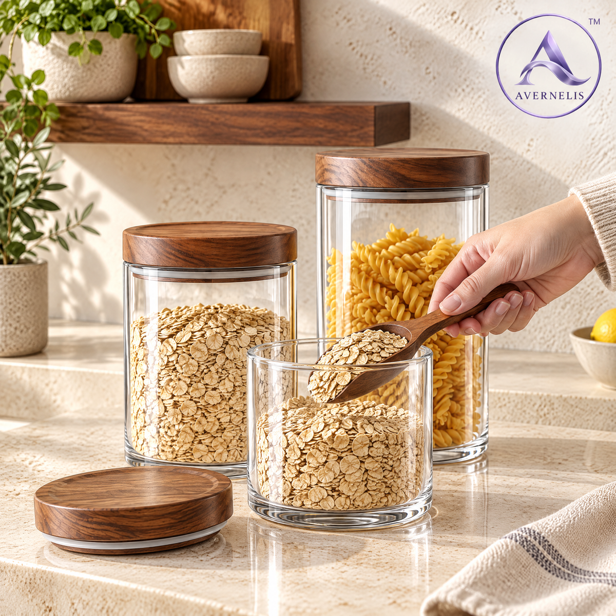 Avernelis™ Glass Canister Set with Wood Lids